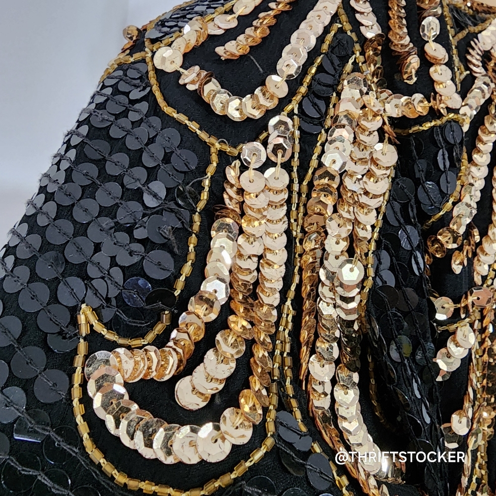 Vintage Black and Gold Sequin Top - Picture 6 of 9